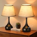 17” Touch Table Lamp for Bedroom Set of 2, 3-Way Dimmable Bedside Lamp for Nightstand, Farmhouse Metal Desk Lamp with Linen Shade for Living Room, Kids Reading, Dorm, Home Office Decor, Bulb Included