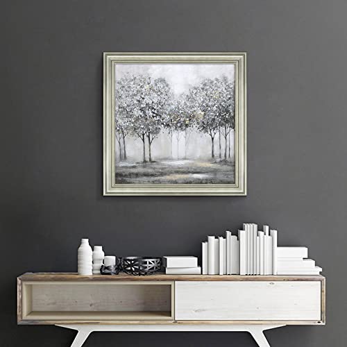 Abstract Forest Framed Wall Art: Silver White Modern Gray Tree Painting Contemporary Landscape Picture Minimalist Scenery Prints Gold Foil Textured Nature Gallery Artwork For Bedroom Living Room #TOP3