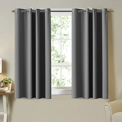 Turquoize Blackout Curtains Panels for Bedroom - Three Pass Microfiber Noise Reducing Thermal Insulated Solid Ring Top Blackout Window Curtains/Drapes 2 Panels, 52 by 54 Inch, Grey