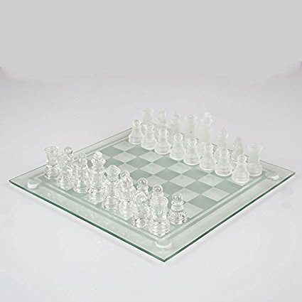 Glass chess Set med 32 schack i glas, över 8 år, frostade och transparenta glas- och glasskivor.