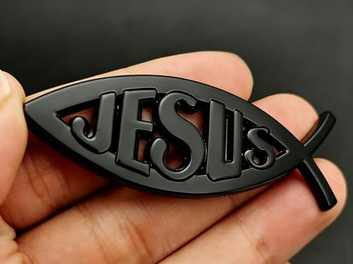 Image of 3D Chrome Emblem Badge Sticker Jesus Fish Decal Stickers Decoration for Car, Truck, Motorcycle, RV, Scooter, SUV, Door, Window (Black Fish)