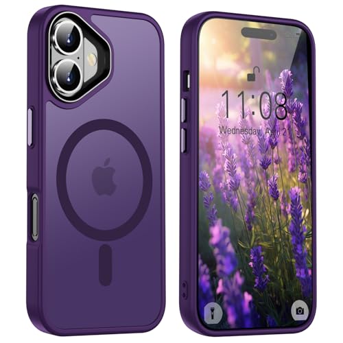 HGH Magnetic Case for iPhone 16 6.1 Inch for Wireless Charging Compatible Translucent Matte for 16 Case Thin Shockproof Case Camera protect for iPhone 16 Phone Case - Dark Purple HGH Magnetic Case for iPhone 16 6.1 Inch for Wireless Charging Compatible Translucent Matte for 16 Case Thin Shockproof Case Camera protect for iPhone 16 Phone Case - Dark Purple