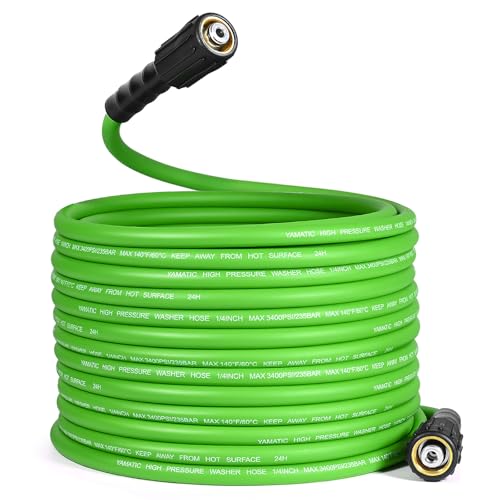 YAMATIC Flexible Pressure Washer Hose 50FT 1/4', 3400 PSI, M22-14mm Female Ends, Kink-Resistant...