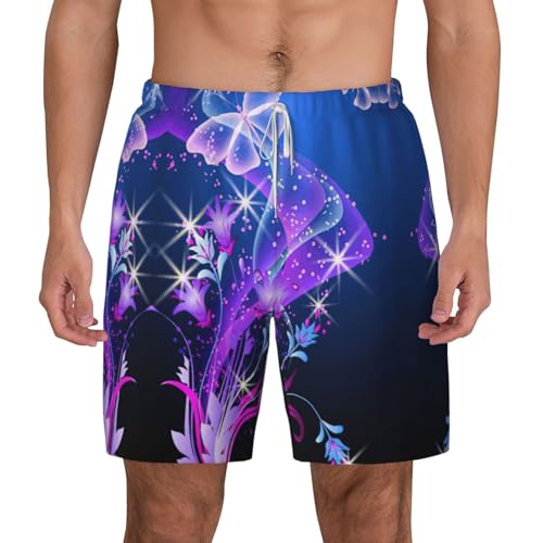 Bañador corto para hombre Purple Butterfly con forro de compresión elástico