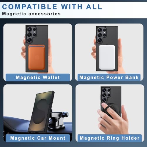 Image of CEDO Magnetic Cover for Samsung Galaxy S25 Ultra | Compatible with MagSafe Wireless Charging | Matte Black Case Designed with Magnetic Lock Shockproof Edge Protection Backcover (Translucent Black)