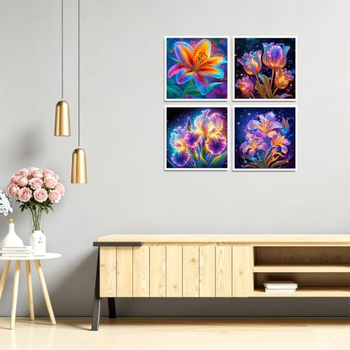 Cuadros de pintura de diamante 30x30 cm con diseños de flores y mosaicos de lirios 3