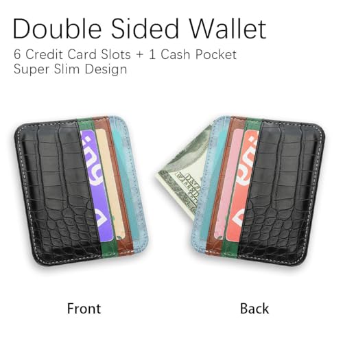 Personalized Credit Card Holder, Custom Name Initials Monogram Minimalist Slim Wallet, Luxury Crocodile Pattern Leather Small Thin Front Pocket Wallet, Gift for Birthday Christmas Thanksgiving, Black2