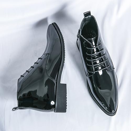 Men's Patent Leather Dress Oxfords Boots Fashion Pointed Toe Lace Up Side Zipper Shiny Ankle Boots Classic Luxury High Top Business Formal Derby Shoes3