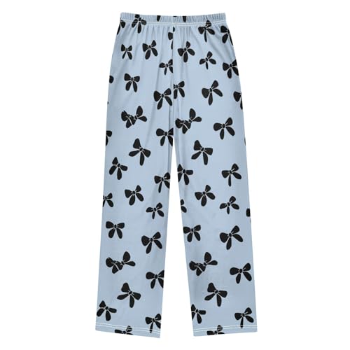 Black Bows Blue Pattern Lounge Pajama Pants Soft PJ Bottoms for Sleepwear Ages 6-14 Years2