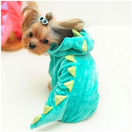SEIS Dog Dinosaur Suit Halloween Costume Pet Dino Hoodie for Small and Medium Dogs Winter Warm Clothing (S（Back 11.5“）, Green)