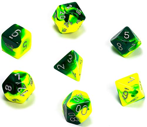 Chessex CHX26454 Dice-Gemini Yellow/Silver Set, One Size, Green