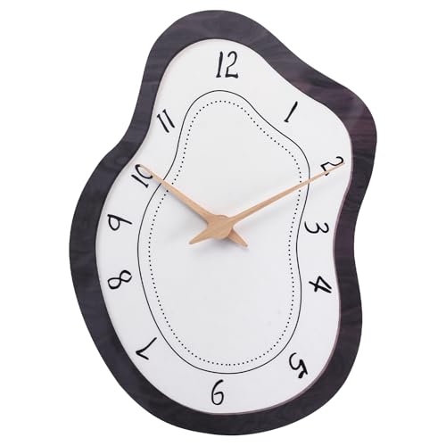 Mid Century Wall Clock Retro Irregular Non-Ticking Modern Battery Operated Analog Wall Clock Neutral Large Display Brown Clock Silent Clocks for Kitchen Living Room Bedroom Office Decor 14 Inch