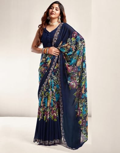 Image of Shiv Textiles Womens Shiv Textiles Women's Georgette Printed Saree