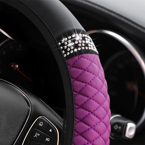 Image of Osilly Bling Car Steering Wheel Cover, 15 Inch Rhinestones Soft Leather Elastic Steering Wheel Protector, Sparkly Crystal Diamond for Women Girls, Car Interior Accessories for Most Cars (Purple)