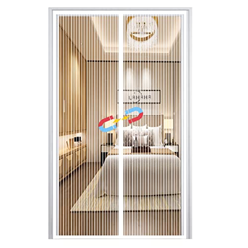 Magnetic Fly Screen Door, Anti Mosquito Mesh Fly Curtain Magnetic Close Automatically, Hands Free Mesh Curtain for Balcony Living Room-White-A||70x180cm(27x70inch)