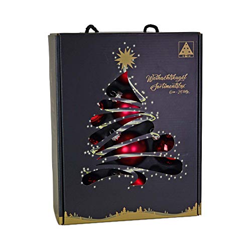 Riffelmacher 26254 - Glaskugeln burgund, bordeaux, Durchmesser 6 cm, 24 Stück im Koffer, PVC-frei, Baumschmuck, Weihnachtsbaum, Dekoration, Weihnachten