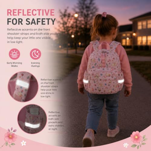 Image of LOIDOU Toddler Backpack for Girls Ages 2-4, 12 Inch Mini Preschool Daycare Bookbag with Insulated Snack Pocket, Corduroy Small Kids Travel Backpack, Pink Bunny