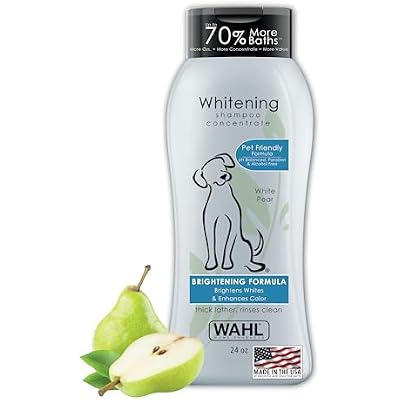 Wahl USA Whitening Shampoo White Pear scent for Pets Whitening & Animal Odor Control with Silky Smooth Results for Grooming Dirty Dogs 24 oz - Model 820001A