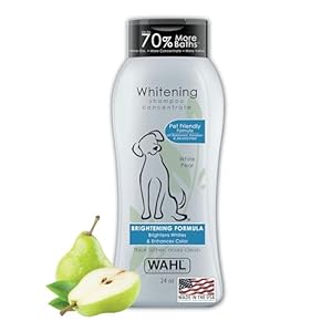 Wahl USA Whitening Shampoo White Pear scent for Pets – Whitening & Animal Odor Control with Silky Smooth Results for Grooming Dirty Dogs – 24 oz – Model 820001A