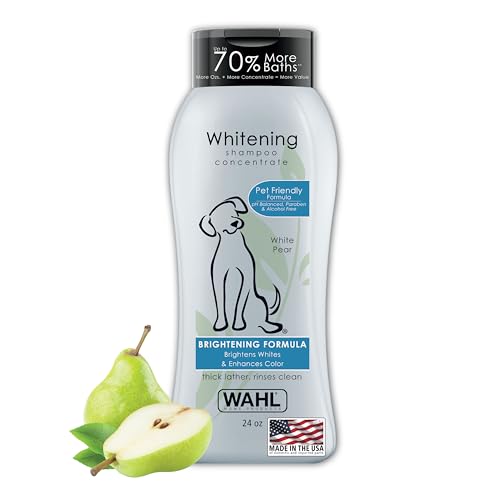 Wahl USA Whitening Shampoo White Pear scent for Pets – Whitening & Animal Odor Control with Silky Smooth Results for Grooming Dirty Dogs – 24 oz – Model 820001A
