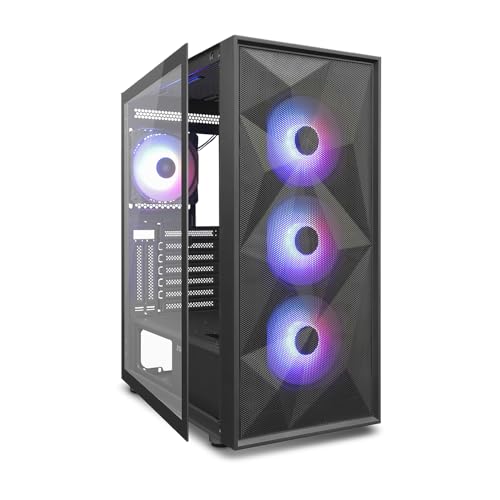 Zolyd Radion - Caja Gaming ATX, Ventana Lateral Completa en Cristal Templado, 4 Ventiladores ARGB incluidos, Frontal Mesh, Soporte Refrigeración Líquida hasta 340mm, Espacio Interno Optimizado, Negro