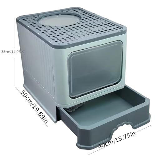 Image of Foldable Covered Cat Litter Box with Anti-Spill Tray | Easy Cleaning | Spacious Design | Top and Side Openings | Color May Vary