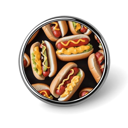 Broche ronde en émail représentant des hot-dogs, idéale pour les loisirs créatifs. Accessoire tendance et durable pour hommes et femmes.
