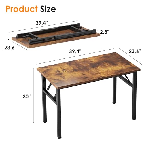 Need 39.4 inches Computer Desk for Small Space Small Folding Table Small Writing Desk Compact Desk Foldable Desk with BIFMA Certification, No Install Needed, Rustic Brown AC5-10060-FB - Thumbnail 3