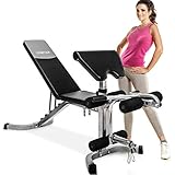 Merax Weight Bench with Leg Developer - Flat Incline Decline Olympic Adjustable Utility Benches with Preacher Curl [550 LBS Weight Capacity] (Black.)