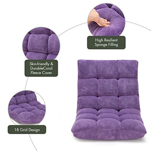 Safstar Cushioned Floor Chair, 14-Position Adjustable Paded Lazy Recliner With Comfortable Back Support And Skin-Friendly Cover, Great For Reading, Playing Game, Meditating (Tender Violet) #TOP3