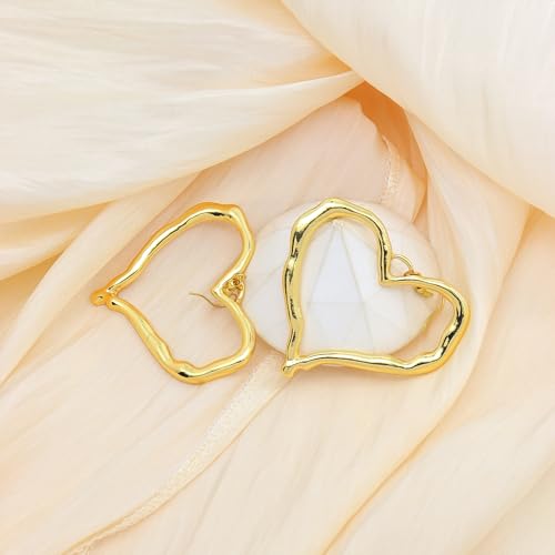 Y2K Gold Heart Earrings for Women,Chunky Large Heart Dangle Earrings Punk Alt Grunge Cool Earring Alternative Jewelry Accessories Big Statement (Gold) by FUTIMELY - Image 4