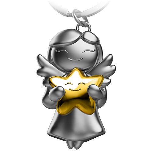 FABACH Porte-clés, motif d’ange gardien et étoile, en métal, porte-bonheur, joli pendentif, or, taille unique