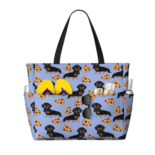Sac de plage Teckel et Pizza grand sac fourre-tout pour femme