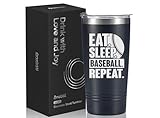 Onebttl Baseball Lovers Gifts, Baseball Gifts for Coach, Men, Dad on Birthday Christmas, 20oz Stainless Steel Tumbler - Eat Sleep Baseball Repeat, Black