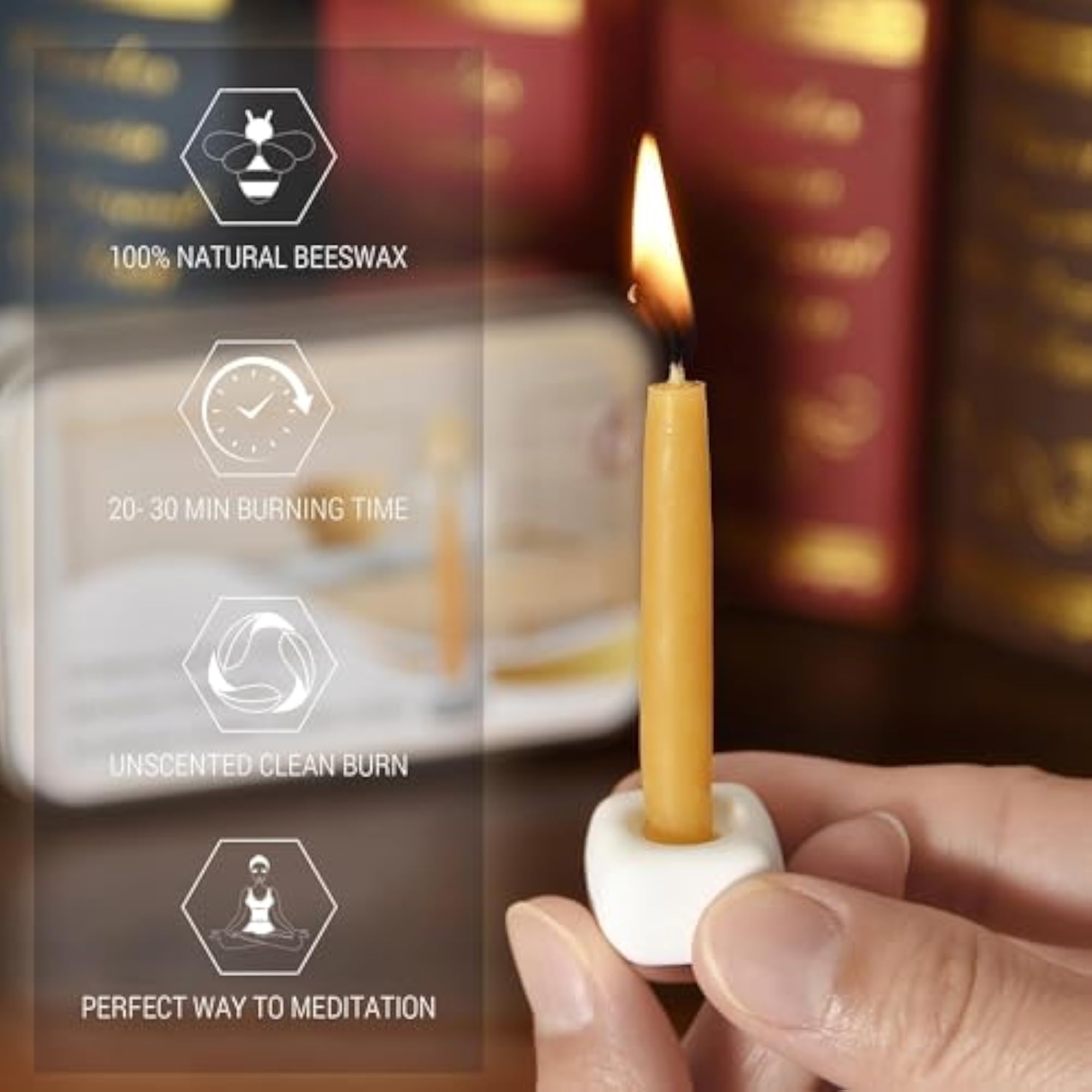 20 Minute Mini Candles Set, 40 Pcs Bees Wax Taper Candles