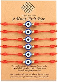 LOLIAS 6 PCS Evil Eye Bracelets for Women Men Red String Bracelet Good Luck Jewelry Lucky Kabbalah Protection 7 Knots Adjustable Bracelet Couples Friendship Bracelet Gift Set
