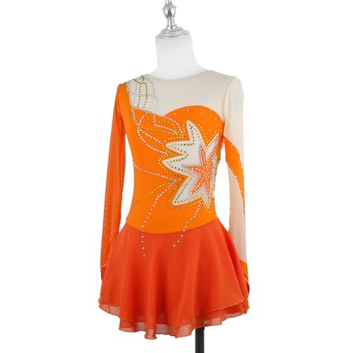 DIJITOO Vestido de patinação artística, fantasia de competição de strass linha floral, collant de da
