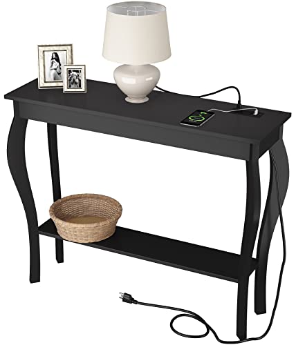 Choochoo Console Table With Outlets And Usb Ports, Narrow Sofa Table, Chic Accent Table For Living Room, Entryway, Hallway, Foyer, Black #TOP4