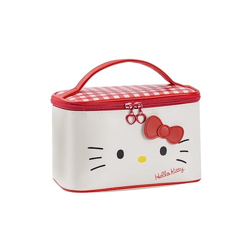 AmBealla Makeup Bag Waterproof Cosmetic Bag Toiletry Case Portable Travel Makeup Organizer with HandlePU Cosmetic Bag with Cute Red Design Large Capacity Travel&Home Storage for Women