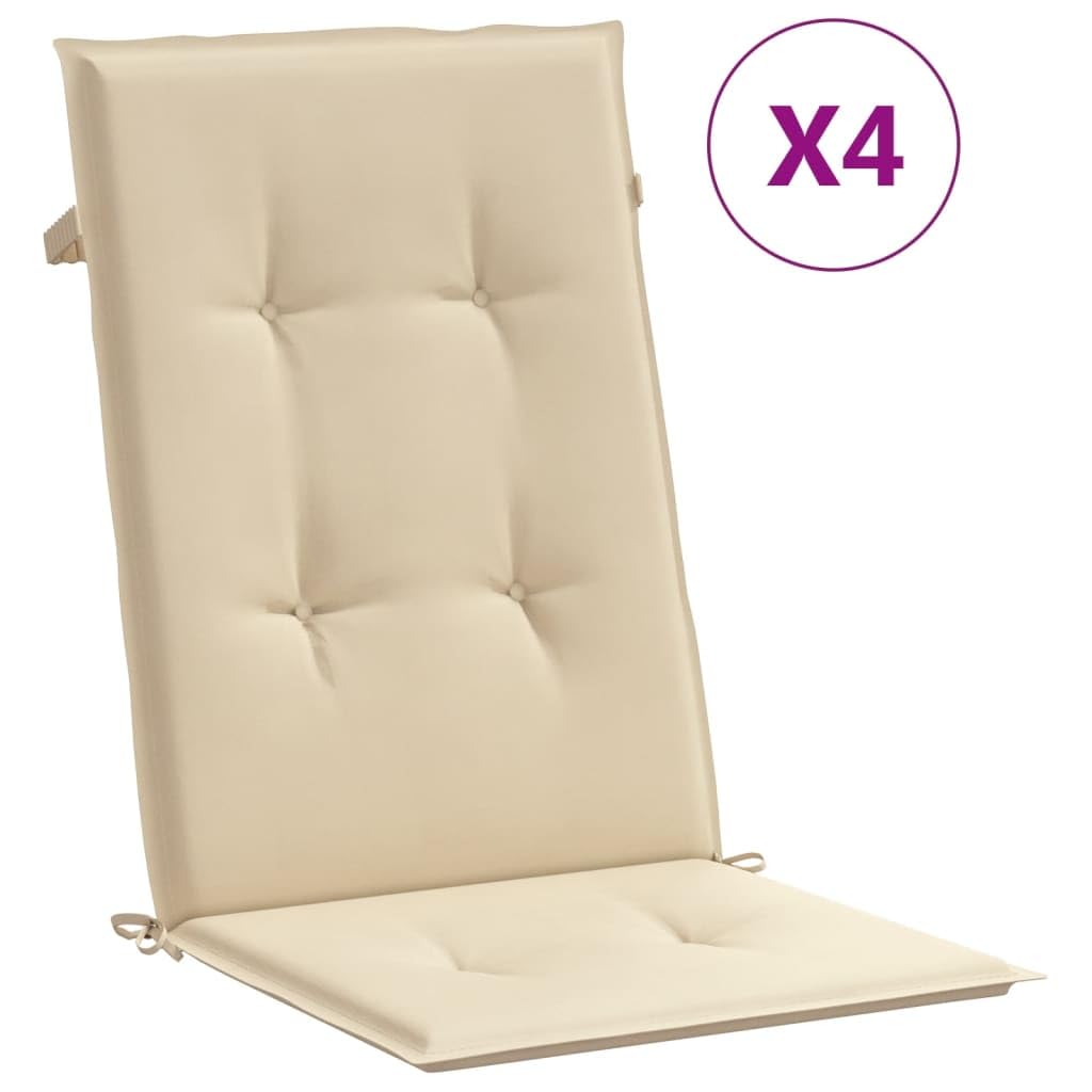 4er Set Gartenstuhlauflagen für Hochlehner Beige 120 x 50 cm, Bequeme Hochlehner-Auflagen mit Schaumstoff-Füllung, Stuhlkissen für Gartenstühle und Hochlehner-Stühle