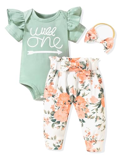 Image of fioukiay Preemie Newborn Baby Girls Clothes Infant Little Kids Romper Bodysuit Pants Headband Clothing Set Summer Outfits
