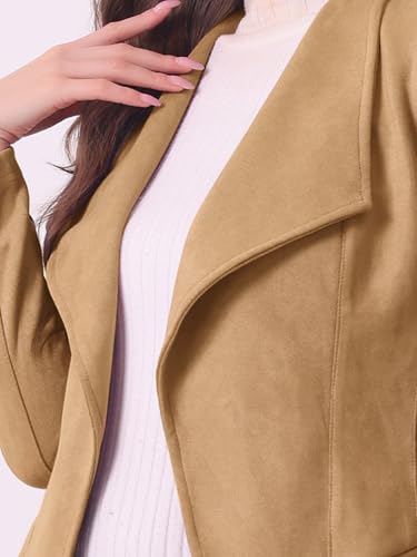 Image of Allegra K Women Faux Suede Jacket Lapel Draped Open Front Cardigan Casual Trendy Suede Blazer