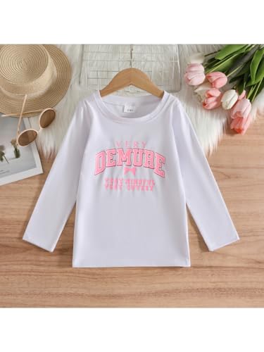 Image of Toddler Girl Clothes Long Sleeve Cartoon & Letter Graphic Top + Fruit Stationery Print Flared Leg Pants