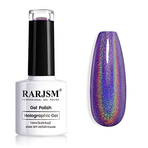 RARJSM Holographic Nail Polish Dark Purple Nail Polish 1 Pack 0.25 Fl.oz Quick Dry Gel Polish Nail Lamp Cured for Salon Home DIY Nail Art Design RAR76