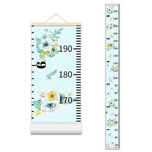 Growth Ruler For Wall Height Chart Wall Art White Flowers Waterproof Hanging Measure Ruler For Kids Child Bedroom Nursery Wall Decor Removable #TOP12