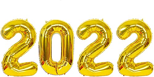 Globo de oro (100 cm) para Año Nuevo - Número gigante inflable - Ideal para decoración de Año Nuevo, aniversario, cumpleaños, fiestas de graduación, año nuevo Cover