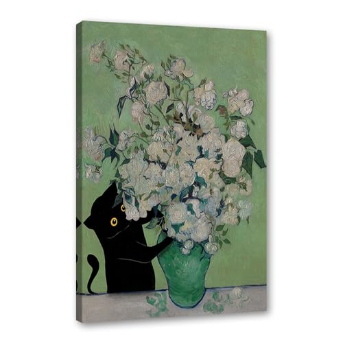 Art mural chat noir Monet pour salon rétro et esthétique feutrée