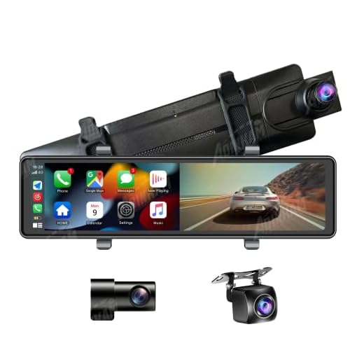 3 Channel Rearview Mirror Portable Car Audio, Wireless Apple Carplay+Android Auto, 2.5K Dash Camera+Dual 1080P Backup Camera, 11.26 -Inch Full Touch Screen/GPS/Siri/Fm