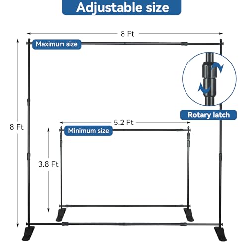 QKA 8x8 FT(WxH) Heavy Duty Backdrop Banner Stand with Adjustable Telescopic Tube,Step and Repeat Stand for Parties, Photo Booths, Exhibit Events and More Easy to Install(Carrying Bag Included) by QKA - Used condition - Image 2