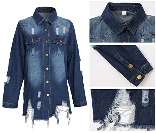 DvaeMalligo Women's Jean Jacket Distressed Button Down Long Sleeve Ripped Oversized Denim Trucker Jean Jackets4